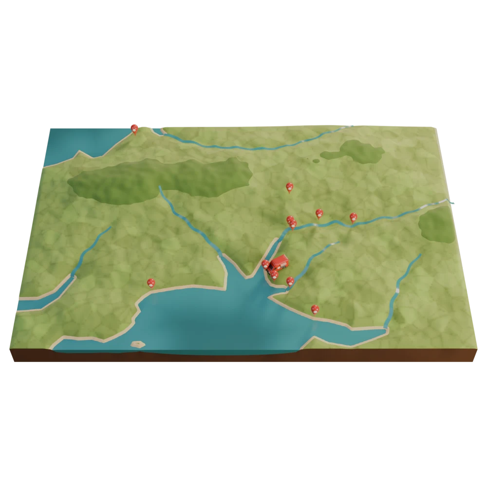 A map of the West Wales coast with Ferdie's stops